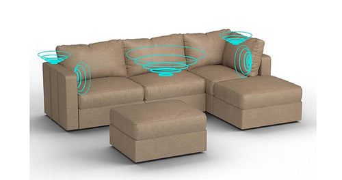 Lovesac – 5 Seats + 5 Sides Combed Chenille &amp; Lovesoft with 8 Speaker Immersive Sound + Charge System – Taupe - 1772864982414_579