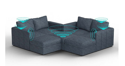 Lovesac – 7 Seats + 8 Sides Rained Chenille &amp; Lovesoft with 10 Speaker Immersive Sound + Charge System – Vintage Blue - 1772866215544_299