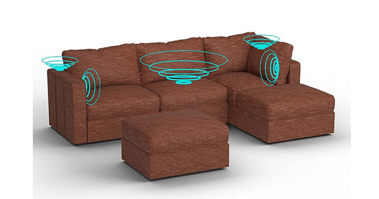 Lovesac – 5 Seats + 5 Sides Rained Chenille &amp; Lovesoft with 6 Speaker Immersive Sound + Charge System – Terracotta - 1772614093203_258