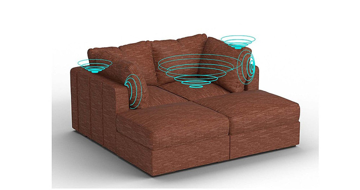 Lovesac – 4 Seats + 4 Sides Rained Chenille &amp; Lovesoft with 8 Speaker Immersive Sound + Charge System – Terracotta - 1772862585622_65