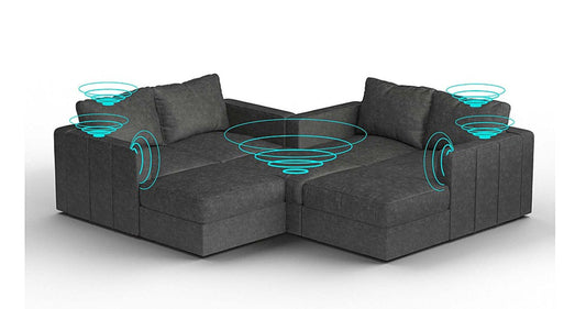 Lovesac – 7 Seats + 8 Sides Corded Velvet &amp; Lovesoft with 8 Speaker Immersive Sound + Charge System – Charcoal Grey - 1772604871398_911