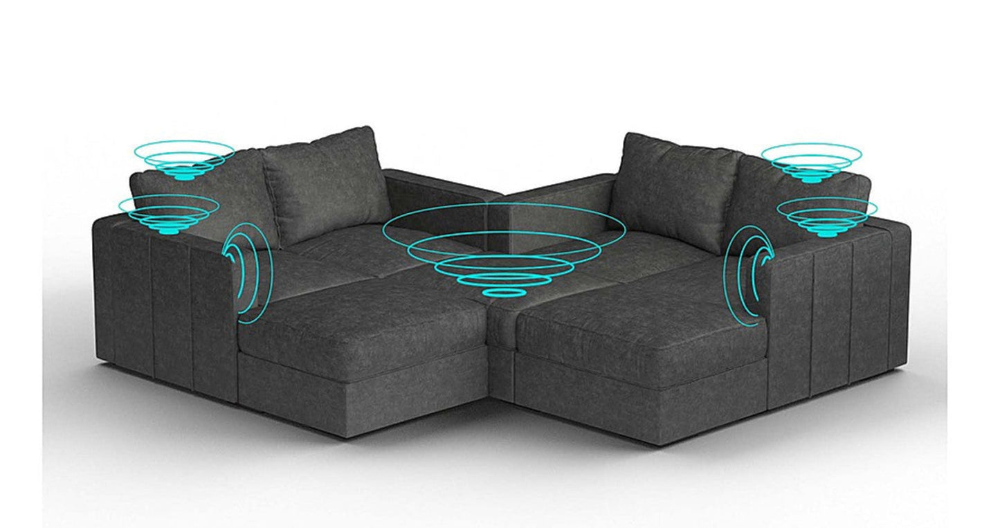 Lovesac – 7 Seats + 8 Sides Corded Velvet &amp; Lovesoft with 8 Speaker Immersive Sound + Charge System – Charcoal Grey - 1772604871398_911