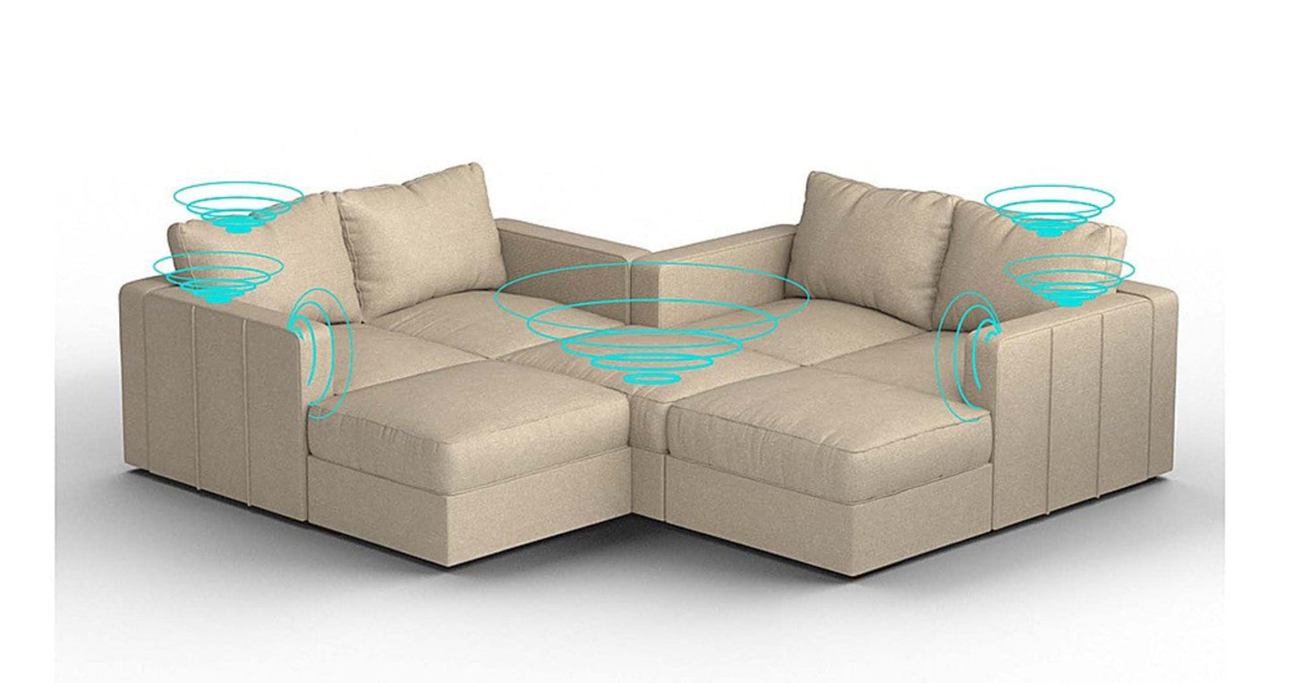 Lovesac – 7 Seats + 8 Sides Combed Chenille &amp; Lovesoft with 8 Speaker Immersive Sound + Charge System – Tan - SKU_1772871062764_698