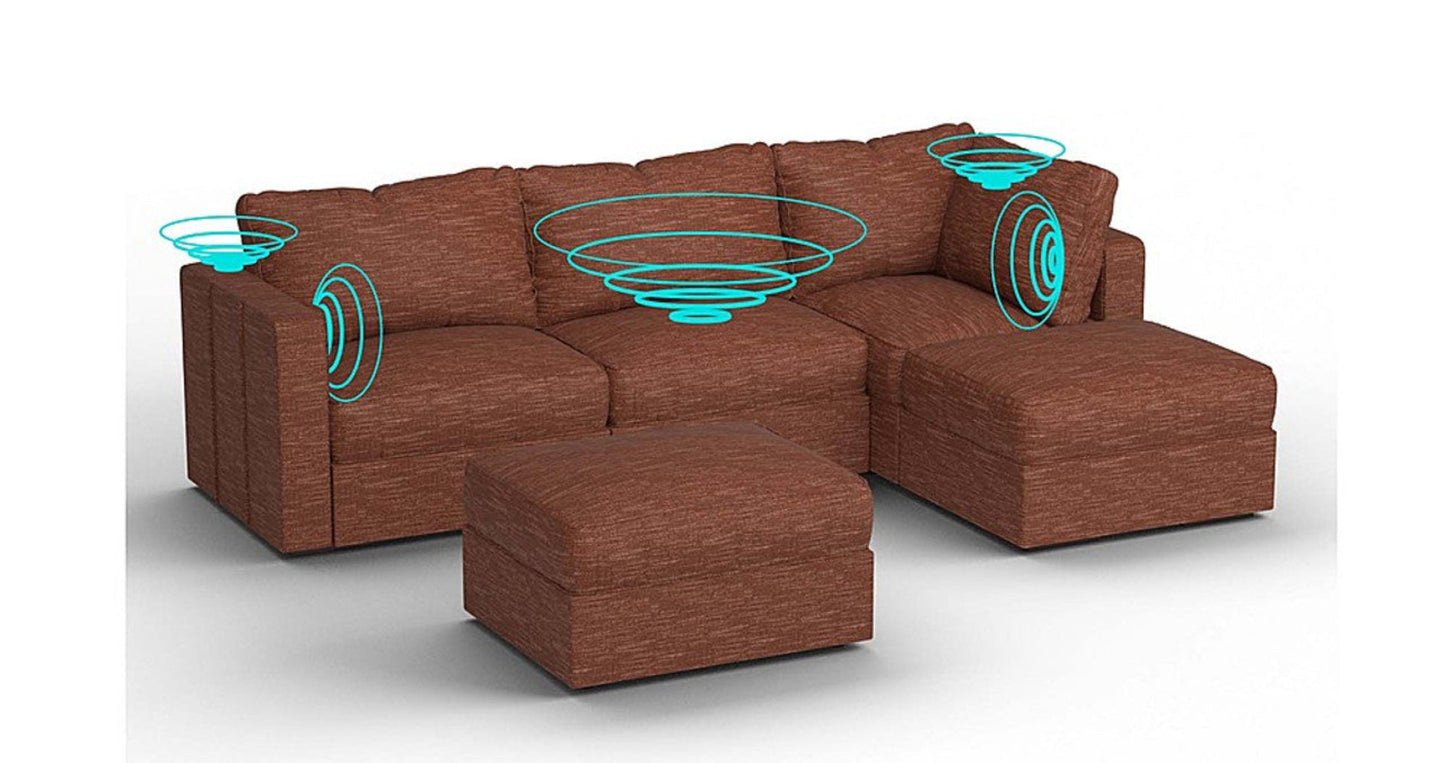 Lovesac – 5 Seats + 5 Sides Rained Chenille &amp; Lovesoft with 8 Speaker Immersive Sound + Charge System – Terracotta - SKU_1773036341158_173