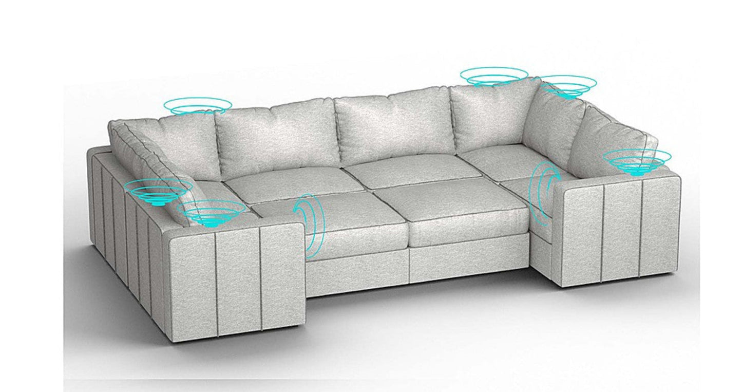 Lovesac – 8 Seats + 10 Sides Luxe Chenille &amp; Standard Foam with 10 Speaker Immersive Sound + Charge System – Tonal Sterling - 1772612879863_787