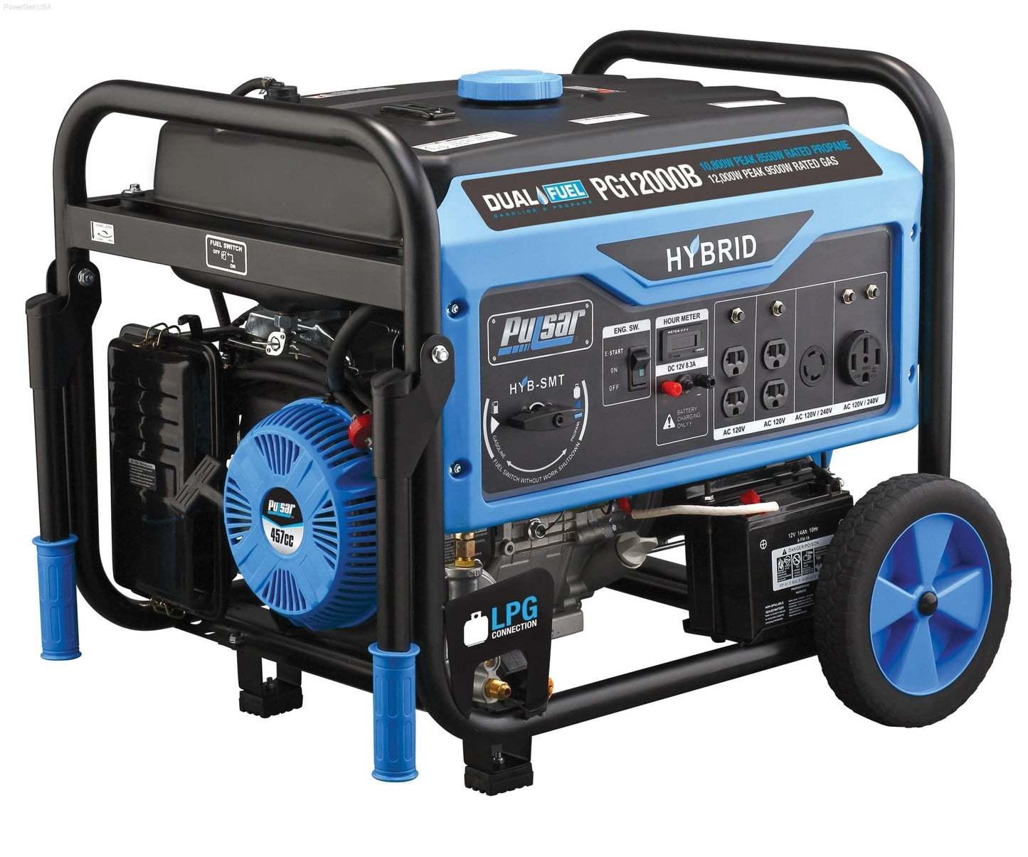 Aurora Generators Pulsar 12000 Watt Generator - Dual Fuel Portable with Electric Start and Switch & Go Technology - PowerGen USA - PG12000B