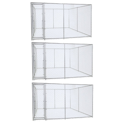 Lucky Dog 10' x 10' Heavy Duty Outdoor Chain Link Dog Kennel w/ Door (3 Pack) - 174144