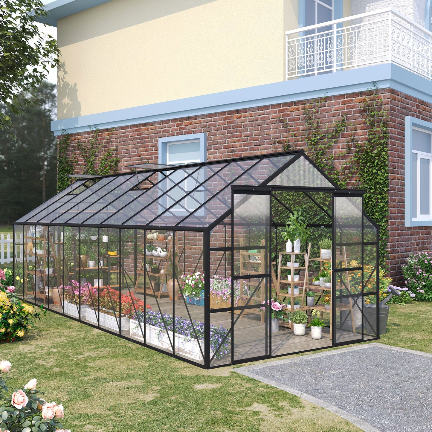 BloomGreen 20' x 8' Greenhouse with Roof Vent and Sliding Door, Clear