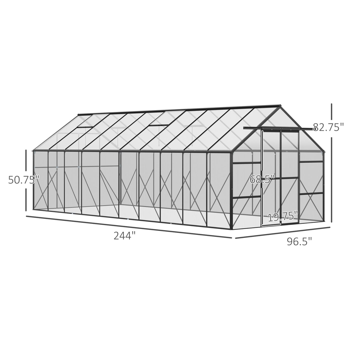 BloomGreen 20' x 8' Greenhouse with Roof Vent and Sliding Door, Clear