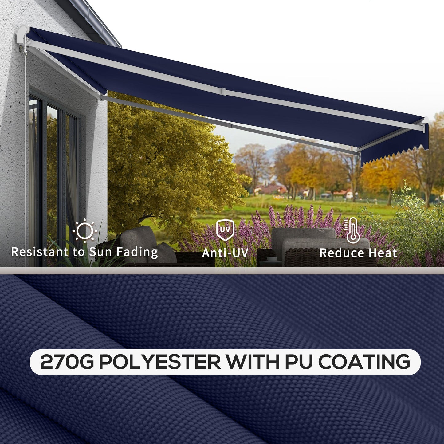 16' x 10' Electric Retractable Awning with Remote & Crank Handle, Blue
