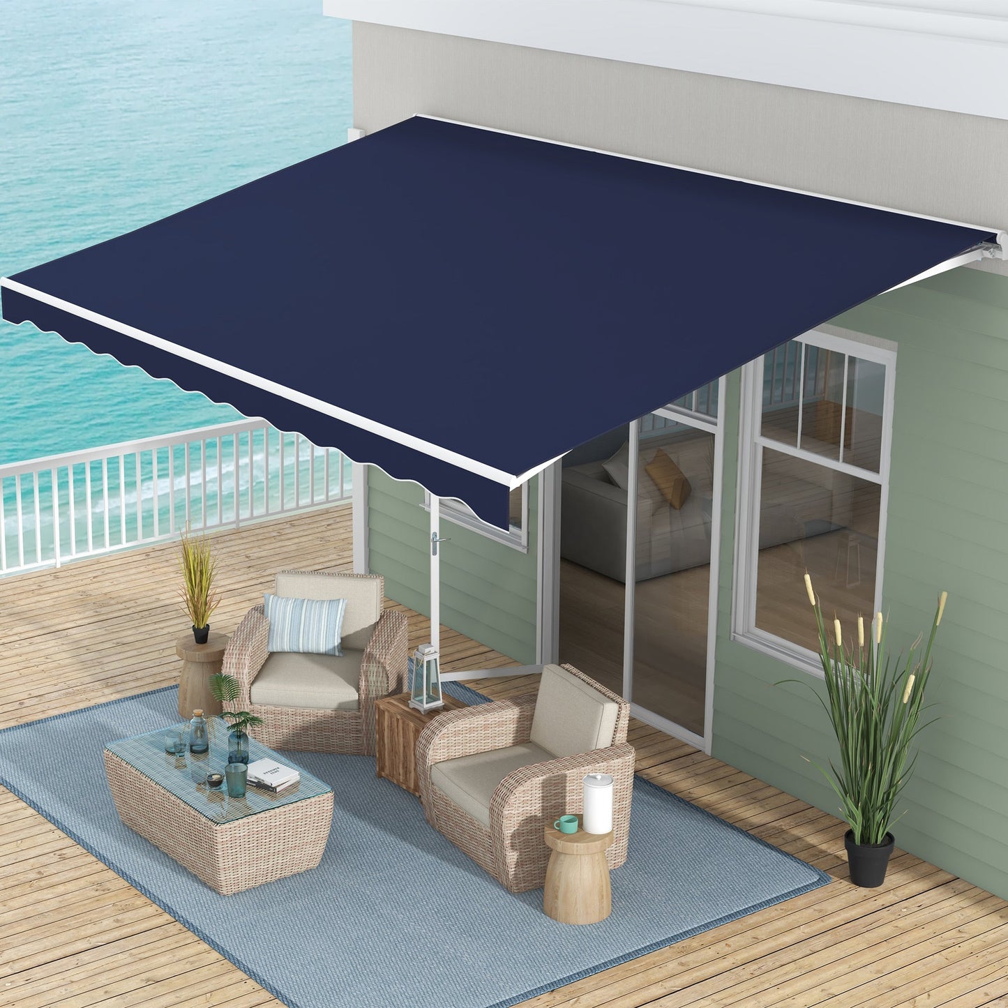 16' x 10' Electric Retractable Awning with Remote & Crank Handle, Blue