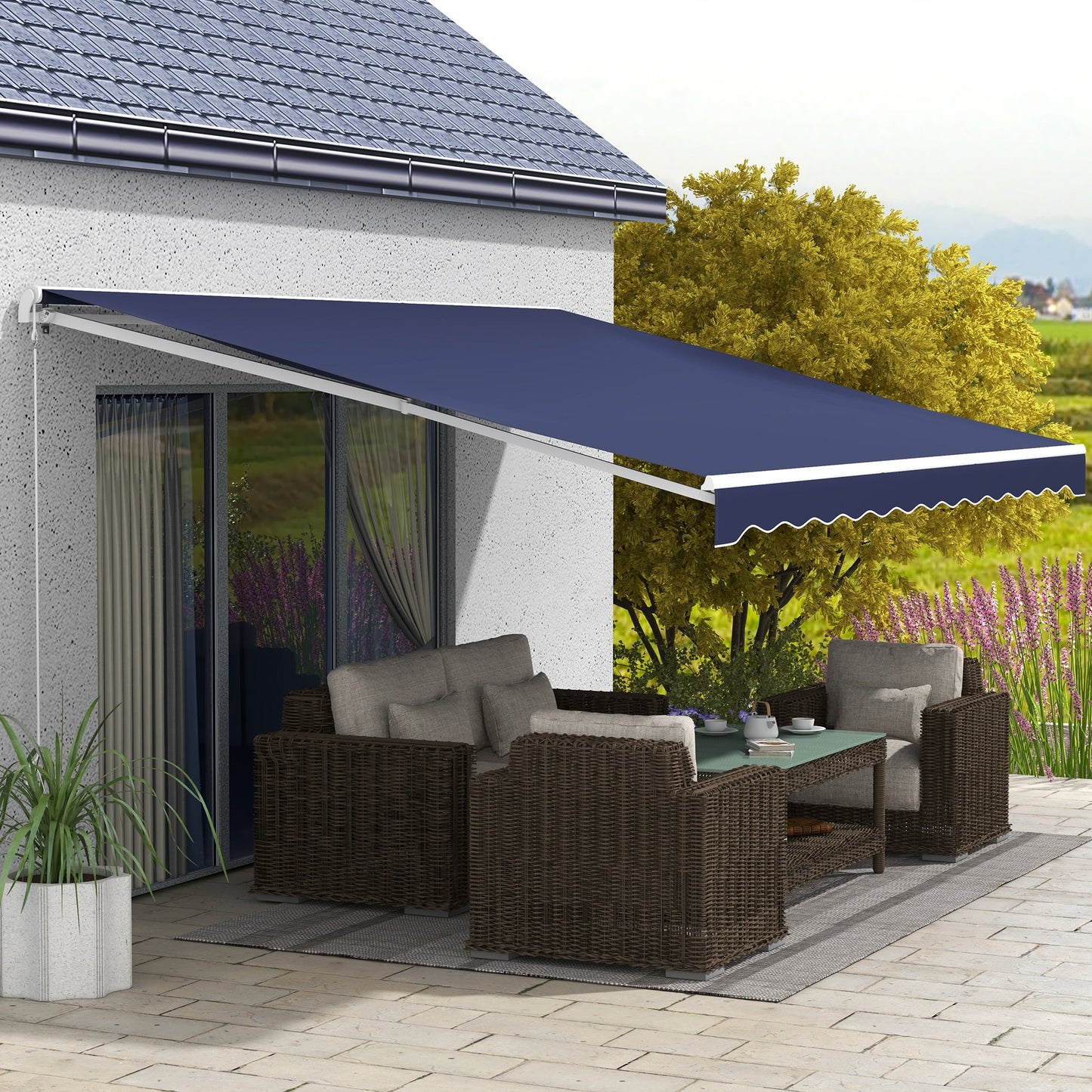 16' x 10' Electric Retractable Awning with Remote & Crank Handle, Blue