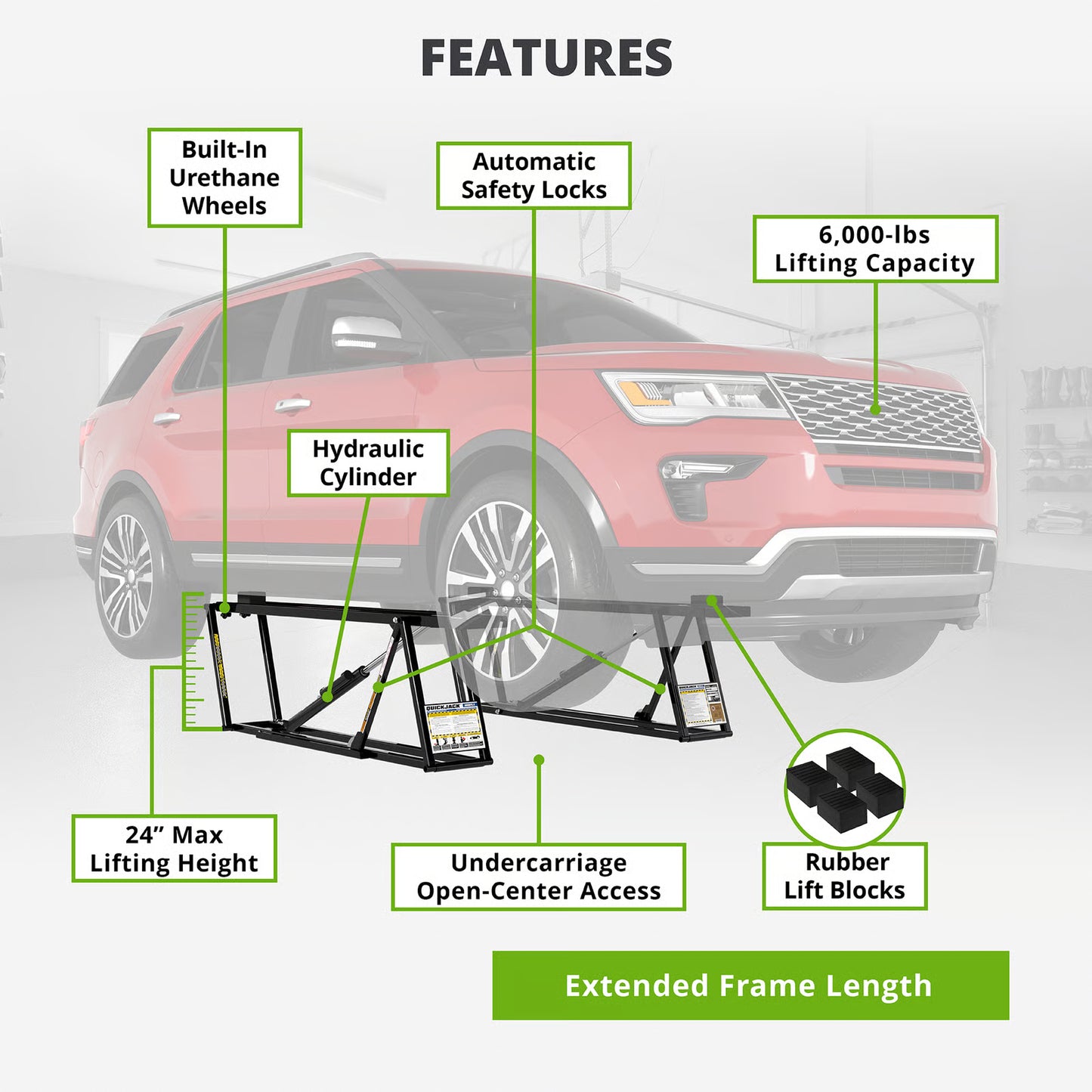 6000TLX 6,000-lb. Portable Car Lift Extended Frame