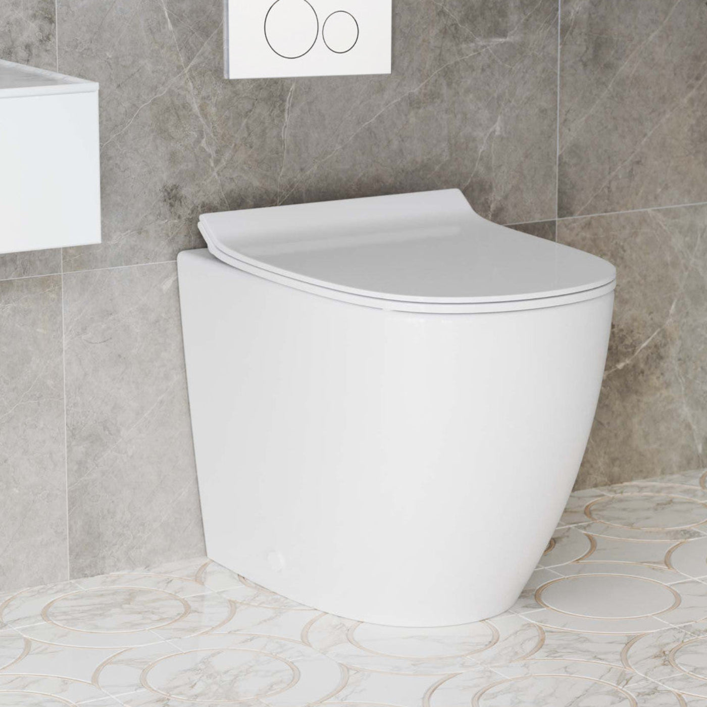 Swiss Madison St. Tropez Back-to-Wall Toilet Bundle 0.8/1.6 GPF Dual Flush in Glossy White with White Flush Plate - SM-WT0803GW