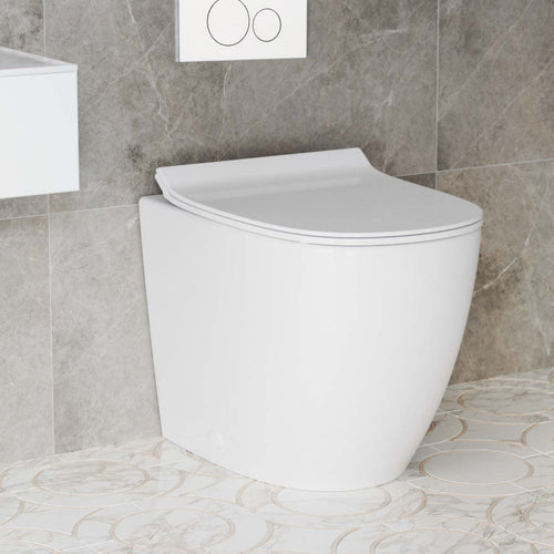 Swiss Madison St. Tropez Back-to-Wall Toilet Bundle 0.8/1.6 GPF Dual Flush in Glossy White with White Flush Plate - SM-WT0803GW