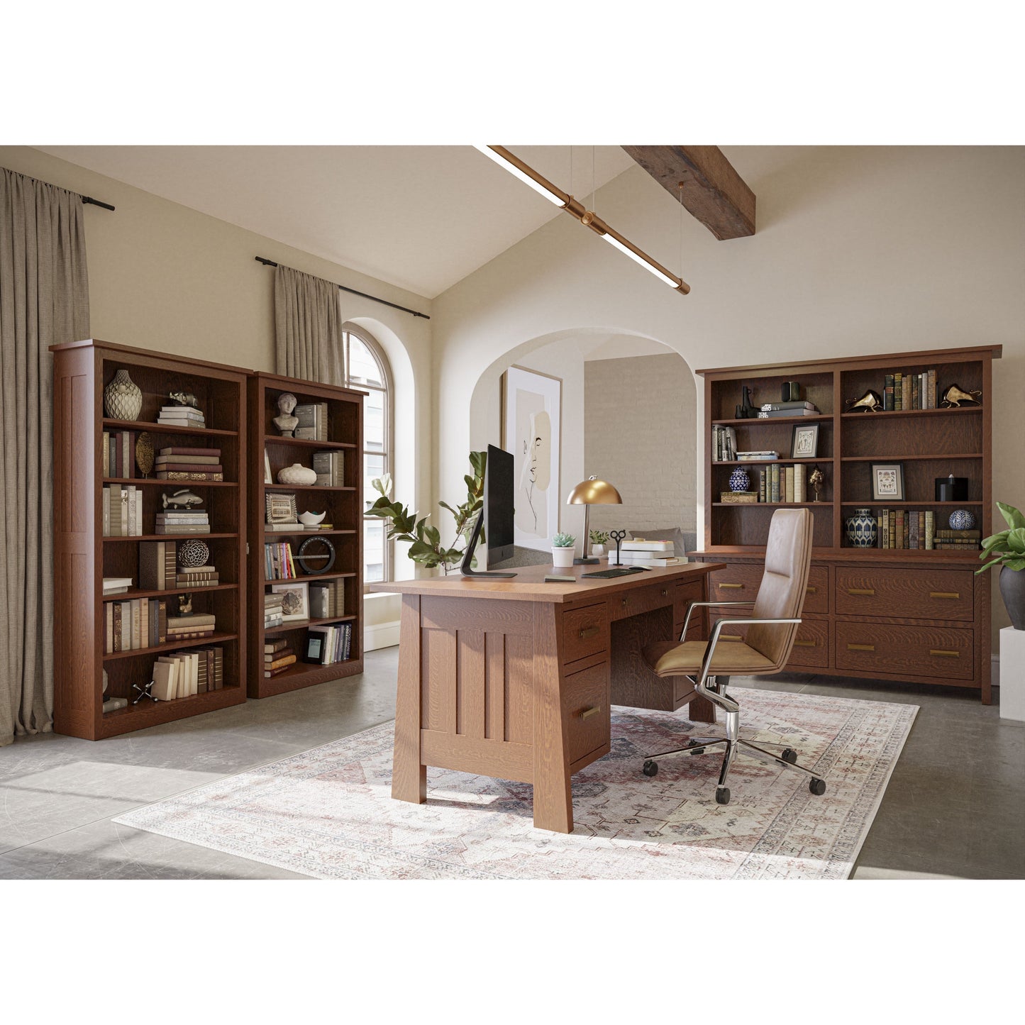 QW Amish Freemont Mission 66"x80" L-Shape Desk with Optional Hutch - 126N-FMRD32