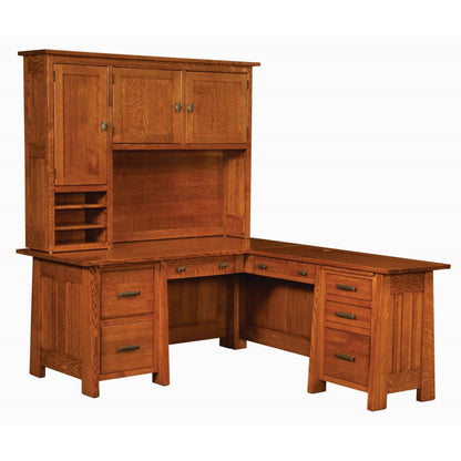 QW Amish Freemont Mission 66"x80" L-Shape Desk with Optional Hutch - 126N-FMRD32