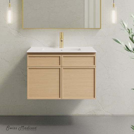 Swiss Madison St. Tropez 30" Wall-Mounted Bathroom Vanity in Natural Oak with Sink Top - SM-BV0825NO
