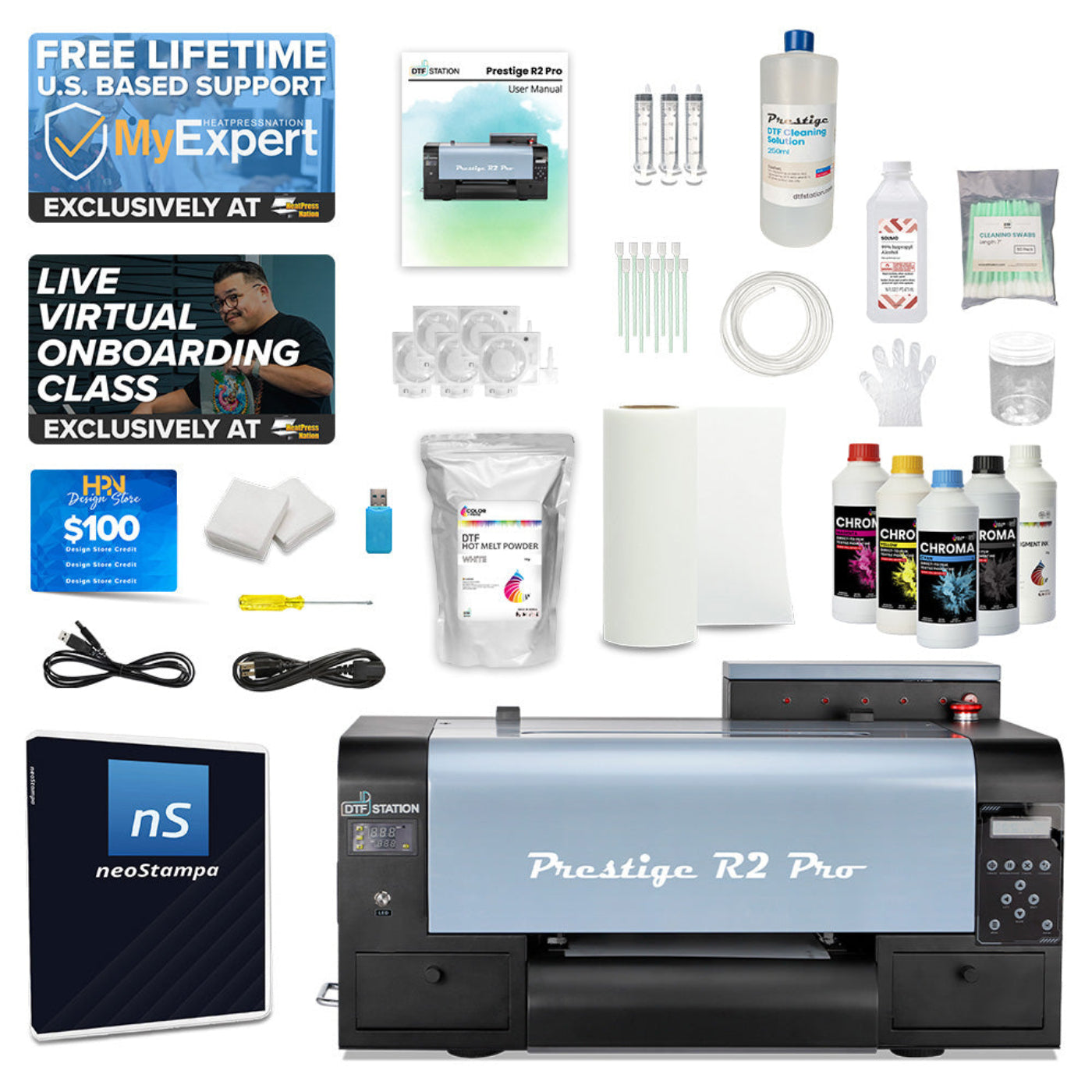 DTF Station  DTF Printer with Ink, Film, and  - BNDL-PRESTIGE-R2PRO-V-SPLY-QG