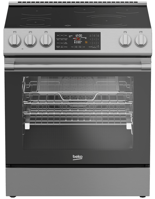 BEKO SLER30524SS 30 Inch Slide-In Electric Range with Convection Oven and Smooth Glass Cooktop in Stainless Steel