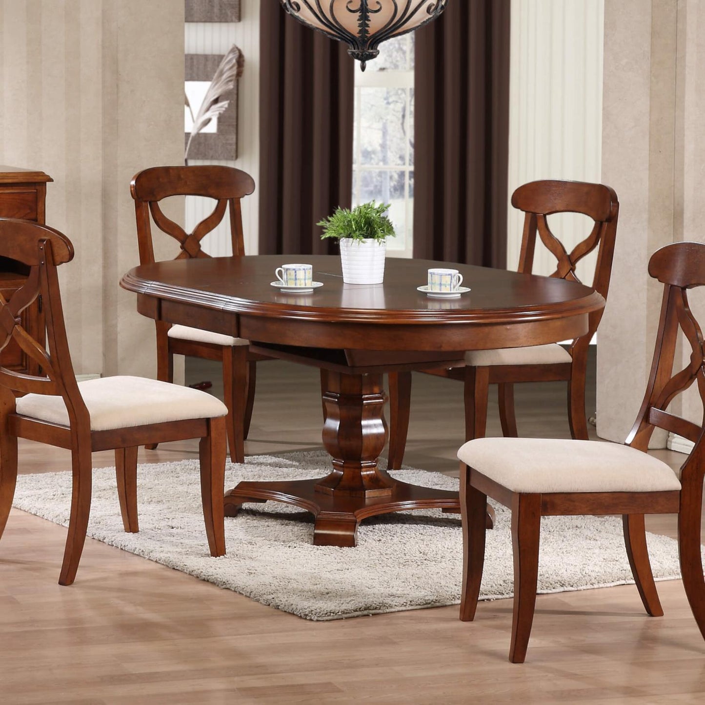 Sunset Trading Andrews 48" Round or 66" Oval Butterfly Leaf Extendable Dining Table | Chestnut Brown | Seats 6 -  DLU-ADW4866-CT