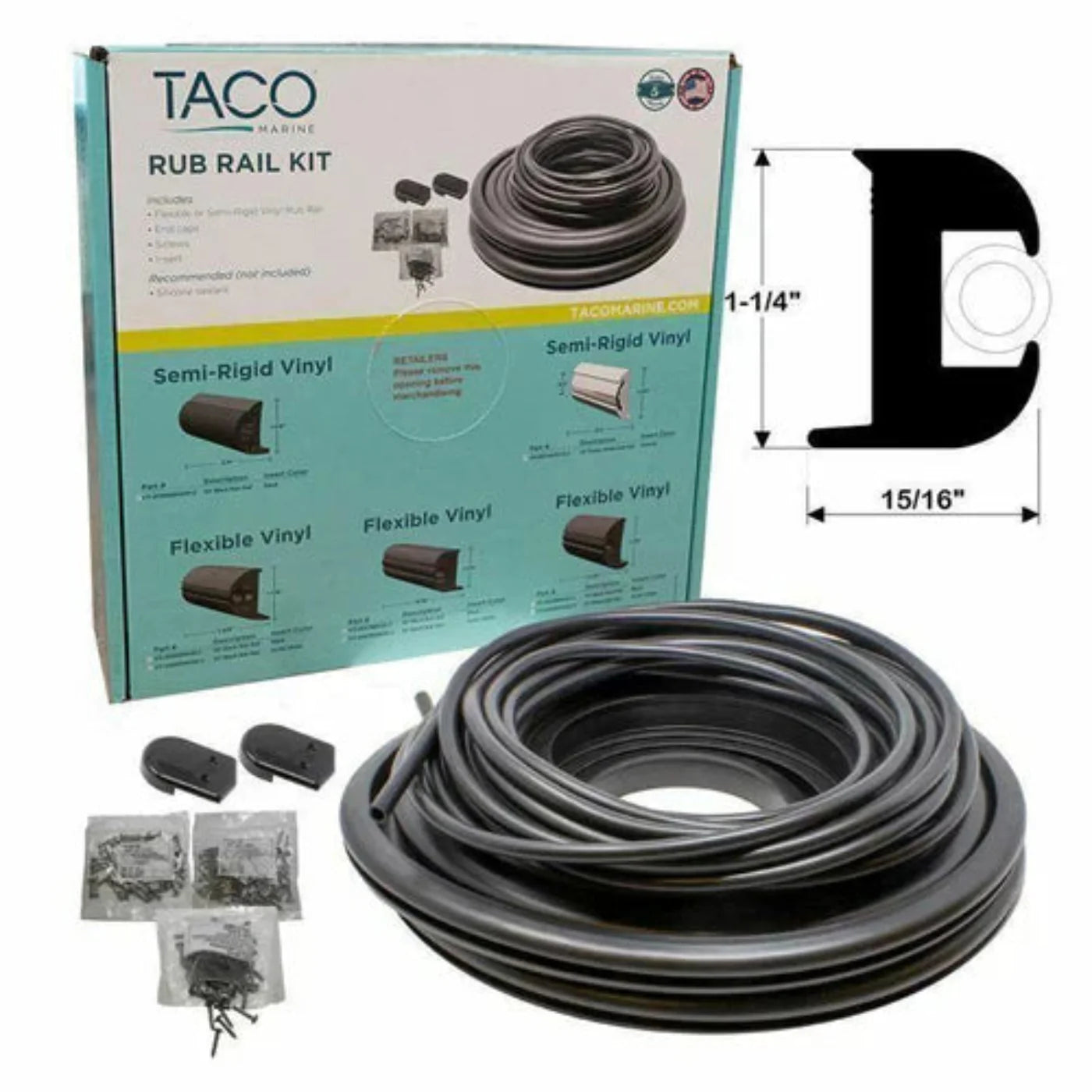TACO Rub Rail Kit 1-1/4" X 15/16" 50' White w/ White Insert - V11-3447WWK50-2
