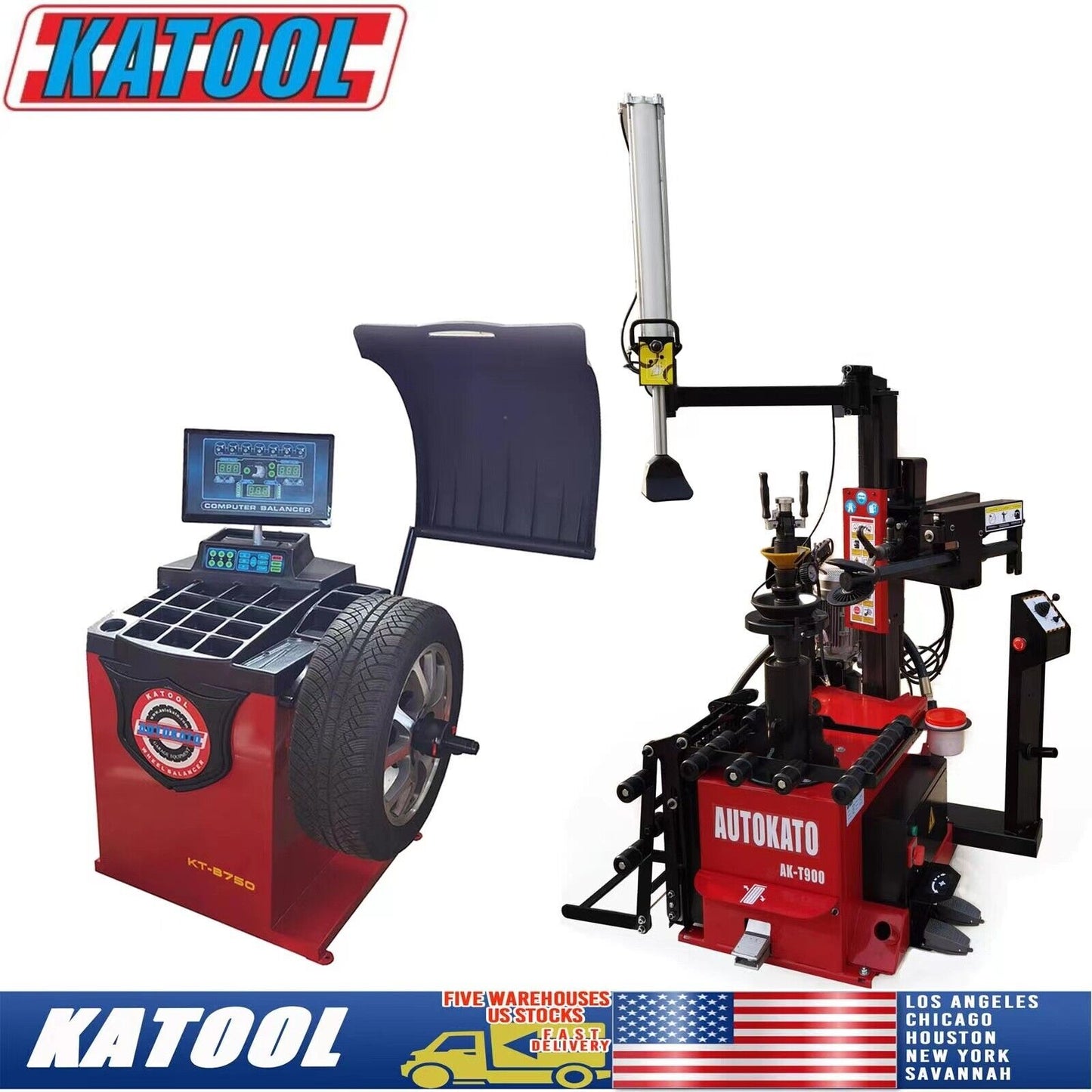 Katool automatic hydraulic tire changer AK-T900 wheel balancer combo leverless center 30 -  KT-B750