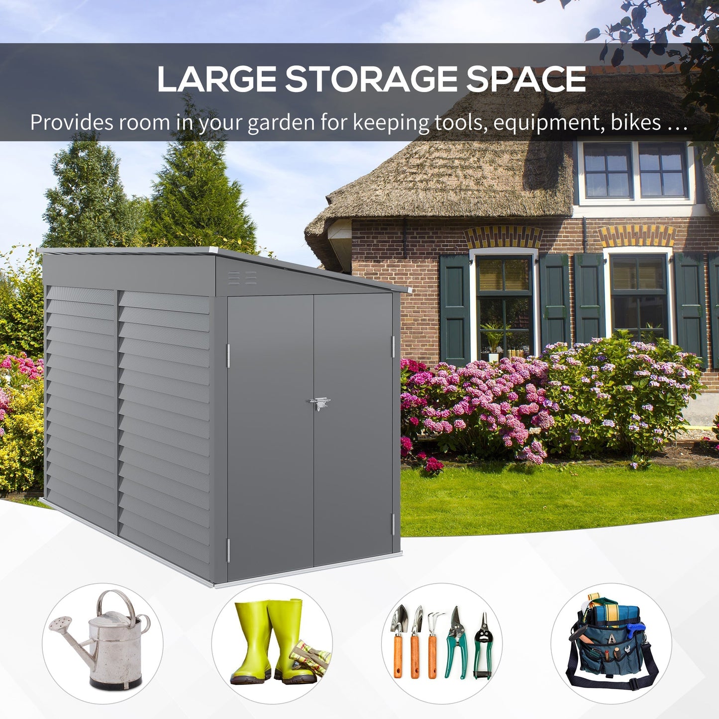Outsunny 4.6' x 9' Steel Outdoor Storage Shed, with Foundation Kit, Lockable Doors and Gloves, Gray - 845-841V01GY