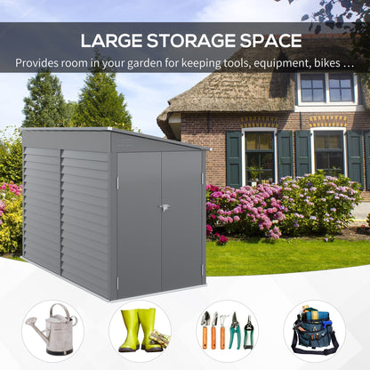 Outsunny 4.6' x 9' Steel Outdoor Storage Shed, with Foundation Kit, Lockable Doors and Gloves, Gray - 845-841V01GY