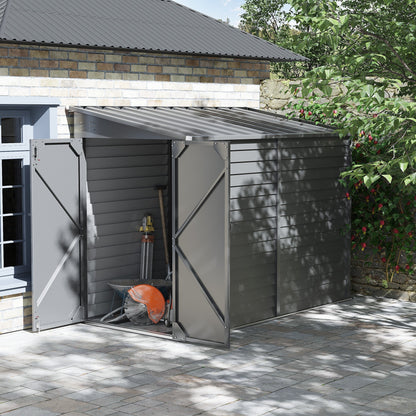 Outsunny 4.6' x 9' Steel Outdoor Storage Shed, with Foundation Kit, Lockable Doors and Gloves, Gray - 845-841V01GY