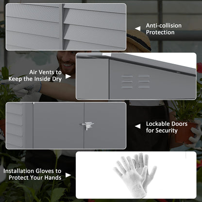 Outsunny 4.6' x 9' Steel Outdoor Storage Shed, with Foundation Kit, Lockable Doors and Gloves, Gray - 845-841V01GY