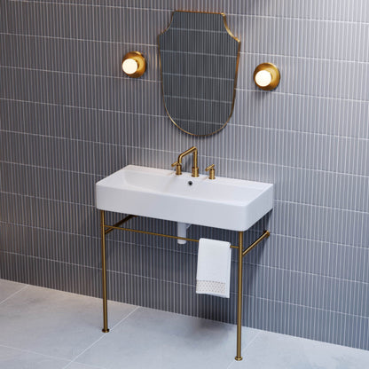 Swiss Madison Carre 36" Console Sink White Basin Brushed Gold Legs with 8" Widespread Holes - SM-CS723BG-3