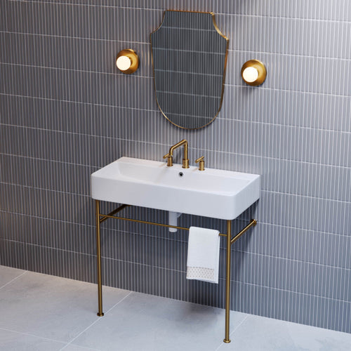 Swiss Madison Carre 36" Console Sink White Basin Brushed Gold Legs with 8" Widespread Holes - SM-CS723BG-3