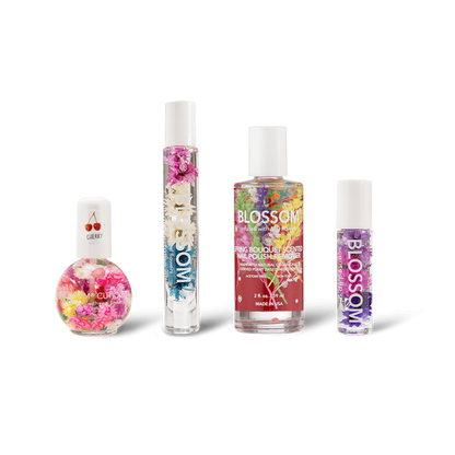 Blossom Jet Set - 1/2 Oz. Cuticle Oil, Roll-On Perfume Oil, Nail Polish Remover, and Roll-on Lip Gloss - BL-BUNDLEMIX3