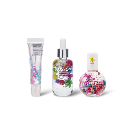 Blossom Making a Splash - Moisturizing Lip Gloss Tube, Hydrating Face Oil, and One Ounce Cuticle Oil - BL-BUNDLEMIX4