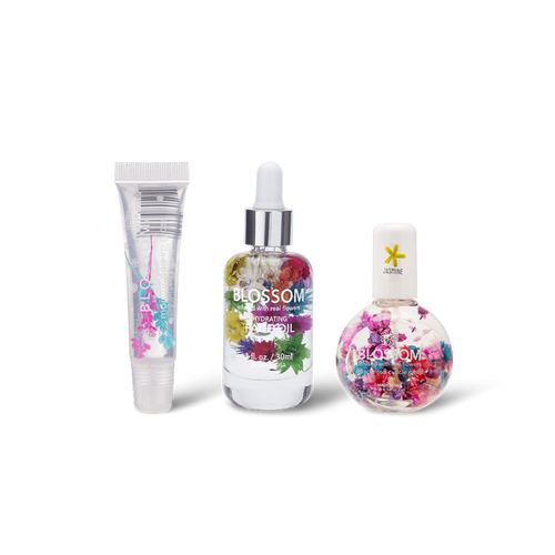 Blossom Making a Splash - Moisturizing Lip Gloss Tube, Hydrating Face Oil, and One Ounce Cuticle Oil - BL-BUNDLEMIX4