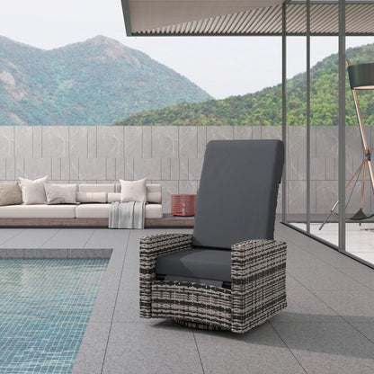 Wicker Swivel Reclining Garden Chair with Lifting Footrest, Water-Resistant Cushions, Gray