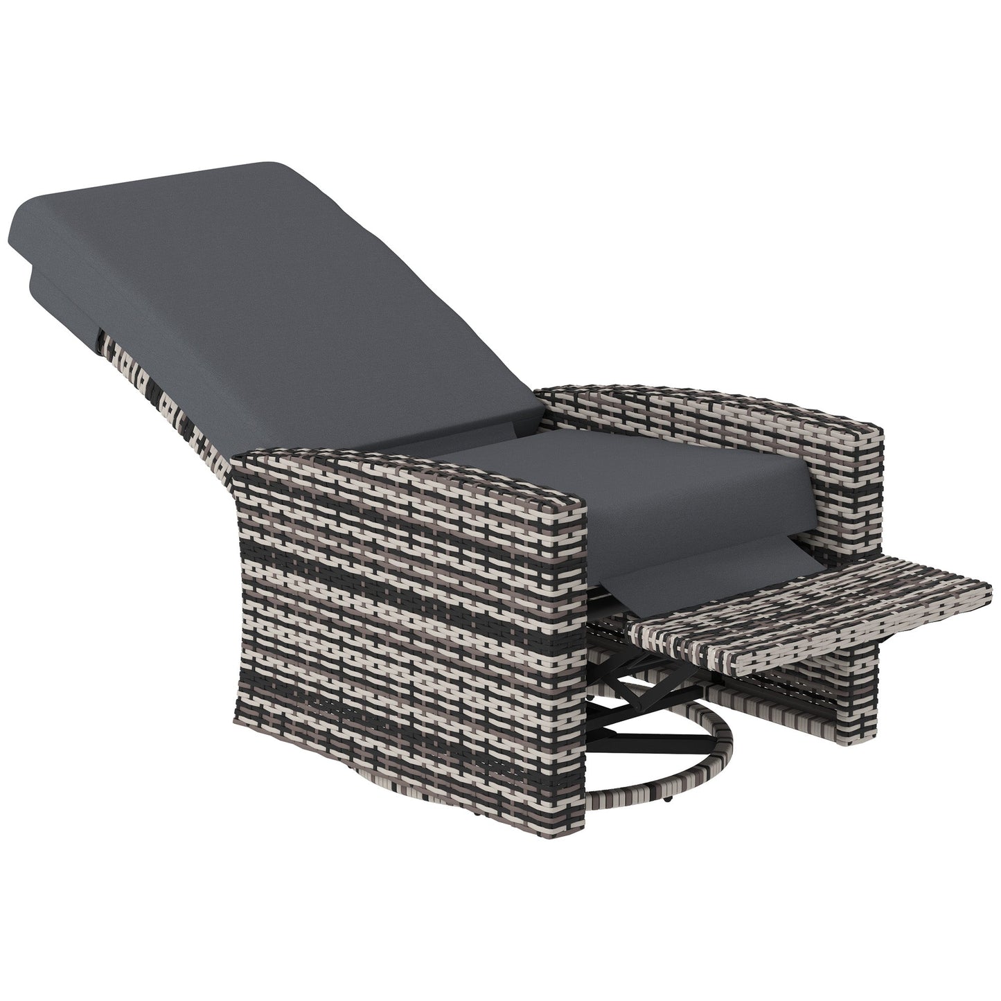 Wicker Swivel Reclining Garden Chair with Lifting Footrest, Water-Resistant Cushions, Gray