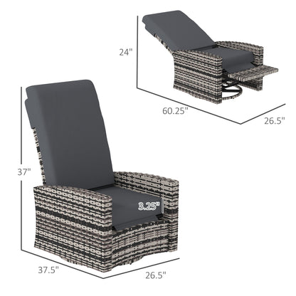 Wicker Swivel Reclining Garden Chair with Lifting Footrest, Water-Resistant Cushions, Gray