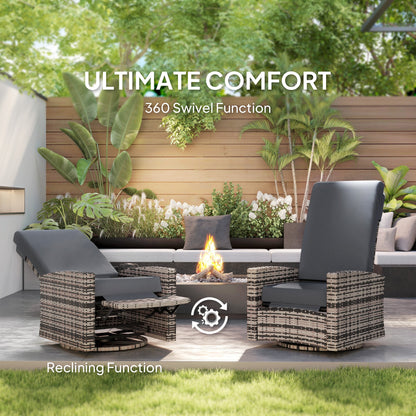 Wicker Swivel Reclining Garden Chair with Lifting Footrest, Water-Resistant Cushions, Gray