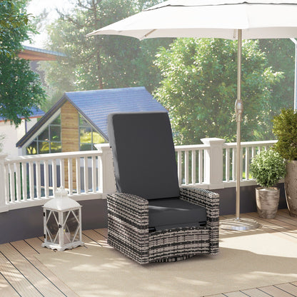Wicker Swivel Reclining Garden Chair with Lifting Footrest, Water-Resistant Cushions, Gray