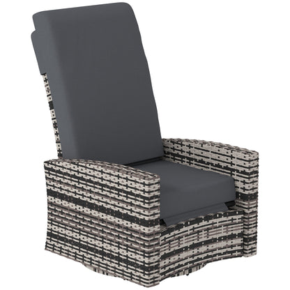 Wicker Swivel Reclining Garden Chair with Lifting Footrest, Water-Resistant Cushions, Gray