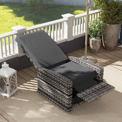 Wicker Swivel Reclining Garden Chair with Lifting Footrest, Water-Resistant Cushions, Gray