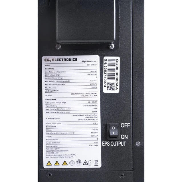 EG4 6000XP Off-Grid Inverter | 8000W PV Input | 6000W Output | 480V VOC Input | 48V 120/240V Split Phase | All-In-One Solar Inverter