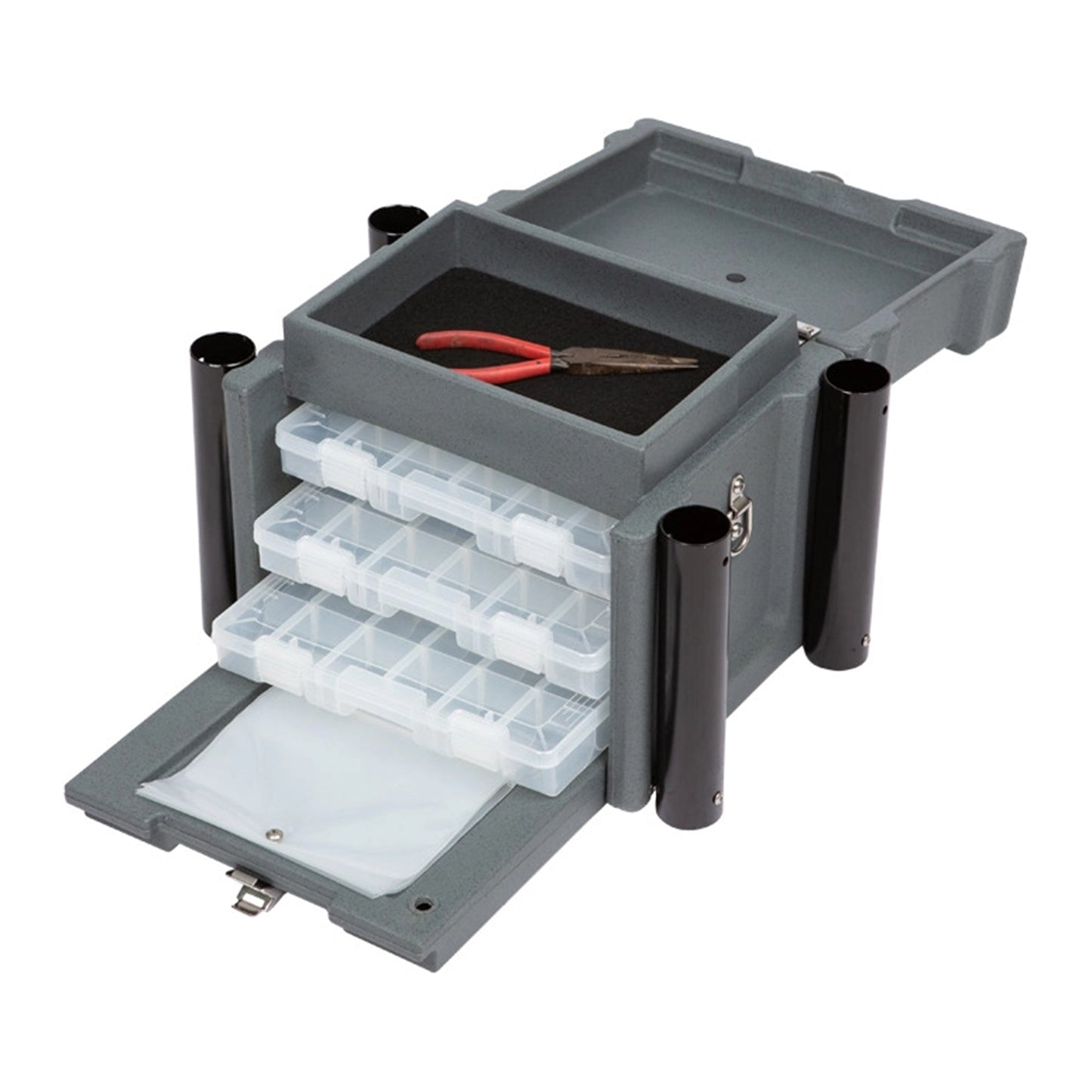 SKB Medium Tackle Box, 4 Drawers with Dividers and 2 Soft Exterior Pockets, Gray - 420647