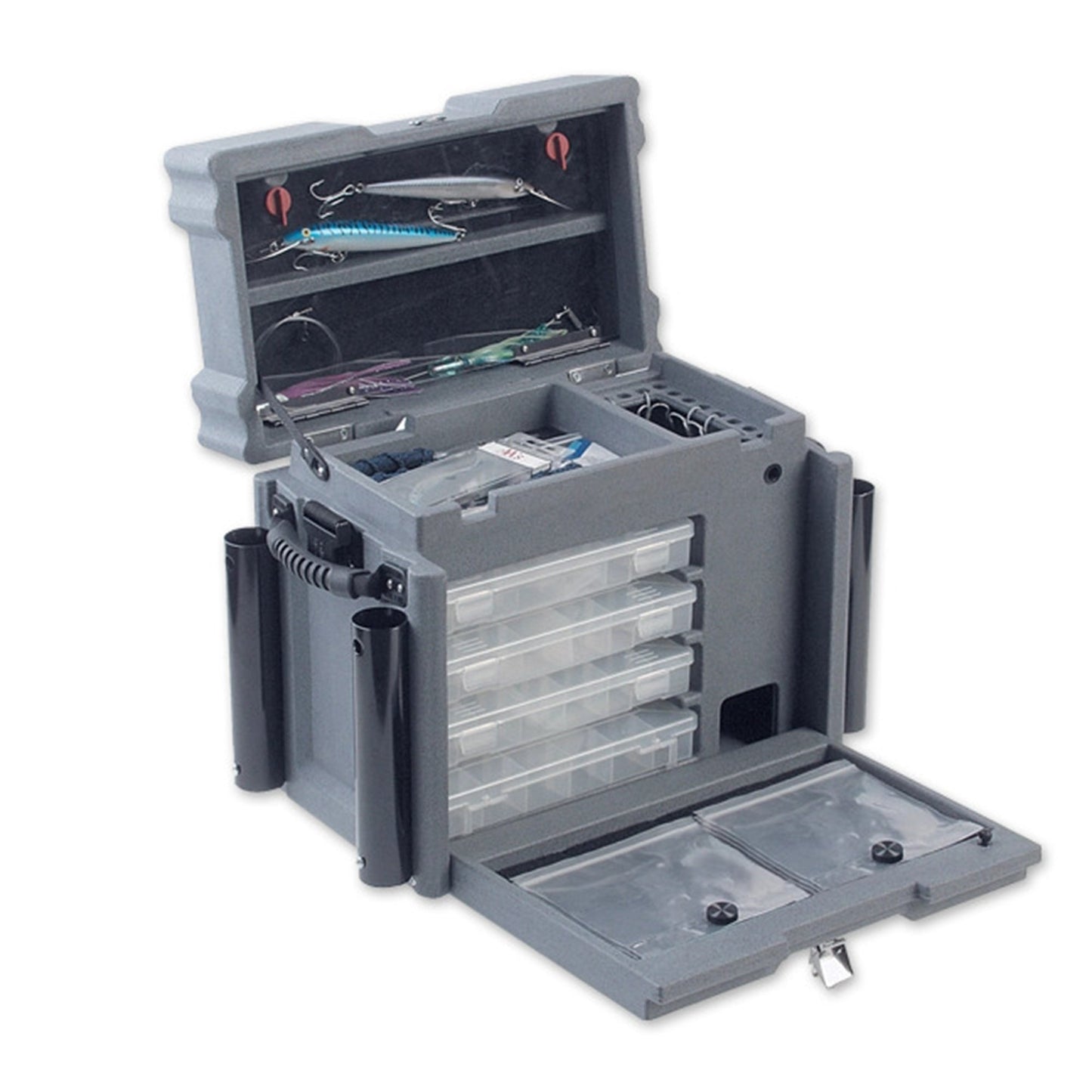 SKB Medium Tackle Box, 4 Storage Boxes with Dividers and Padlockable Latch, Gray - 420648