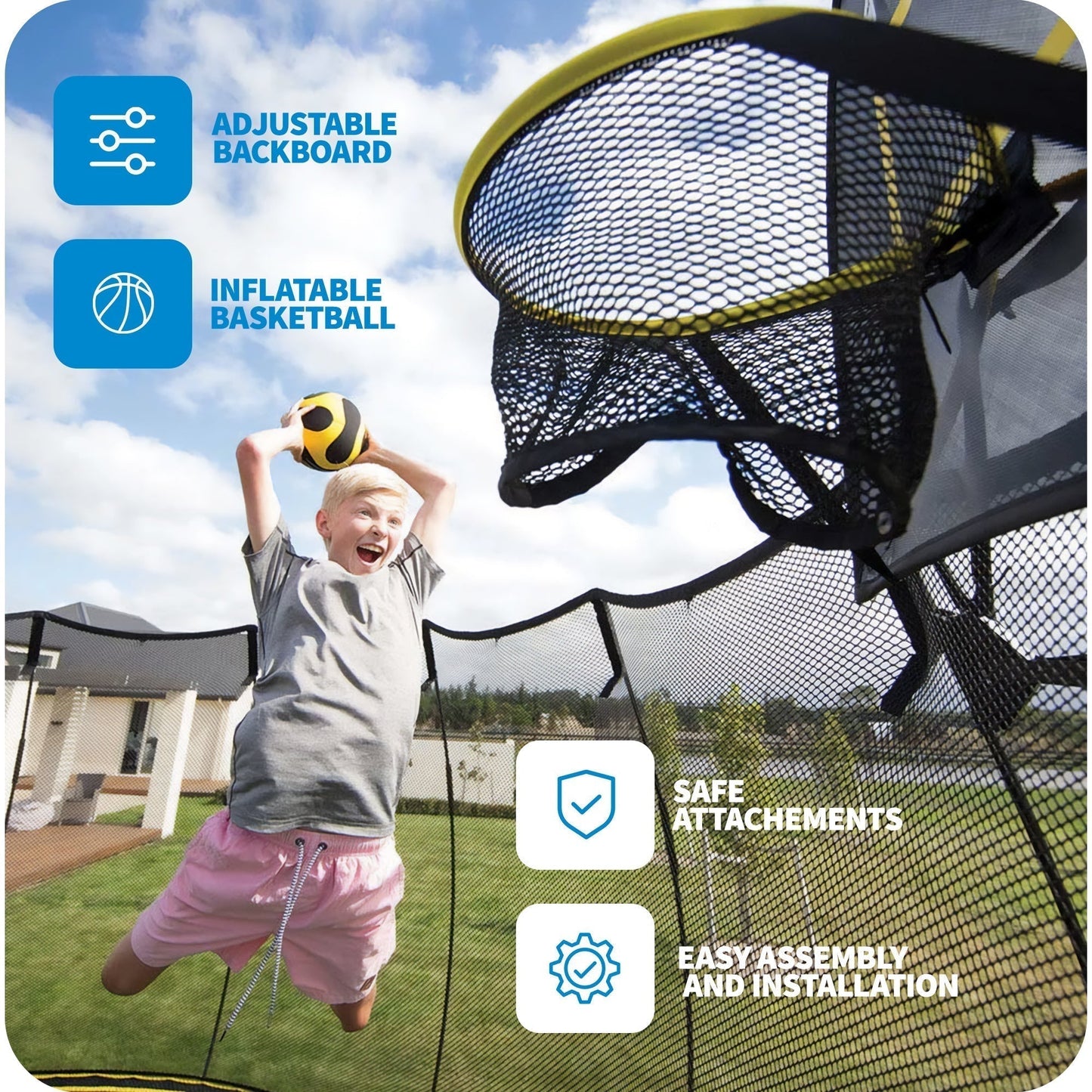 Springfree Trampoline Kids Square 13 Foot Trampoline & FlexrHoop Basketball Game - 299870