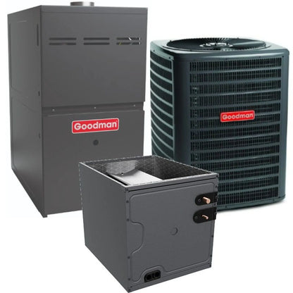 Goodman - 2.5 Ton/80,000 BTU 80% AFUE Gas Furnace and Air Conditioner System - Upflow - 14.5 SEER2 - R32 - GLXS3BN3010 / CAPTA3026C3 / GMVC800805CN