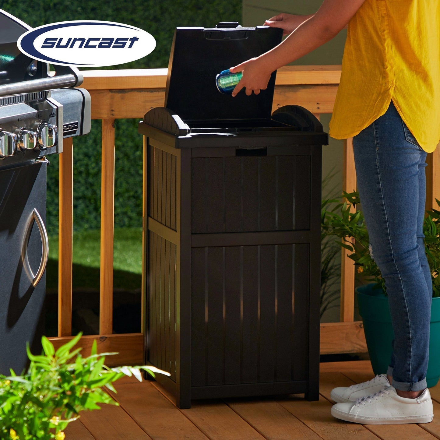 Suncast Trash Hideaway Outdoor 33 Gallon Garbage Waste Can Bin, Java (10 Pack) - 173821