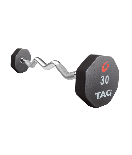 TAG Fitness Premium Ultrathane Fixed Barbell 20-100 Set with Ez-Curl Handle - 1770024668899_449